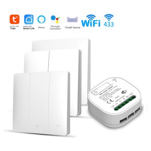 【SML03】+【SSSB01】Tuya WiFi+RF433 Self-powered Smart Wireless Switch Remote Control and Controller Switch