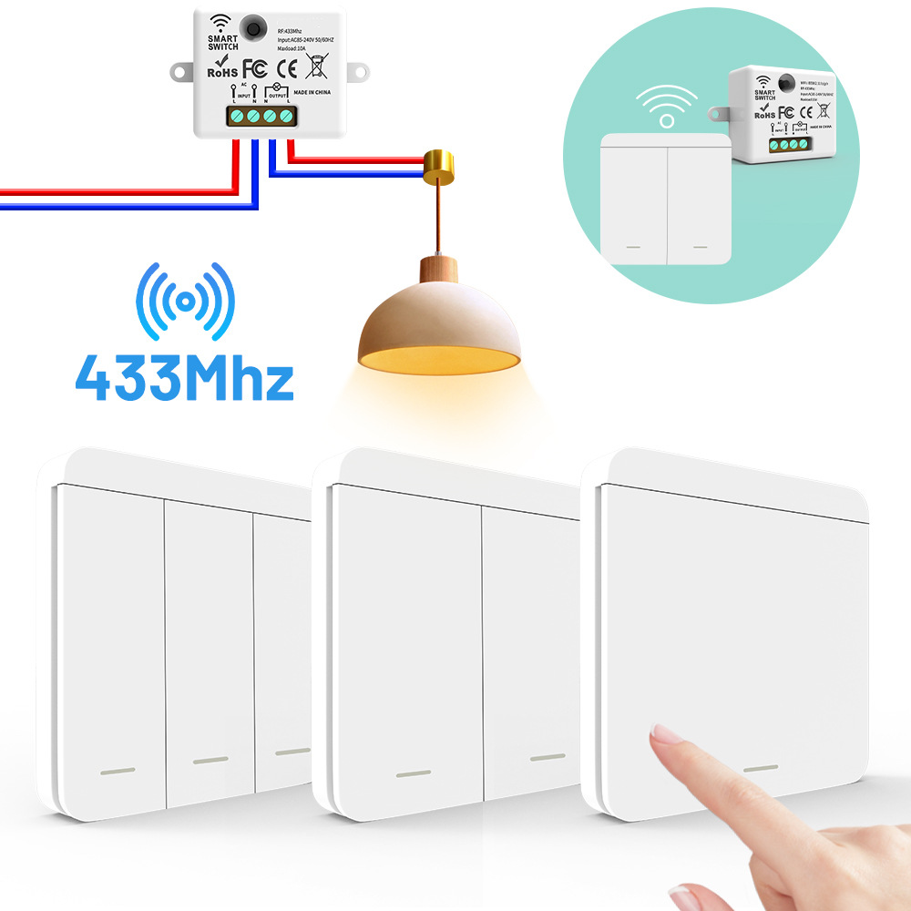 【SML05】+【SSBB02】RF433 Wireless Switch Kit – No Wiring Smart Remote Control Light Switch