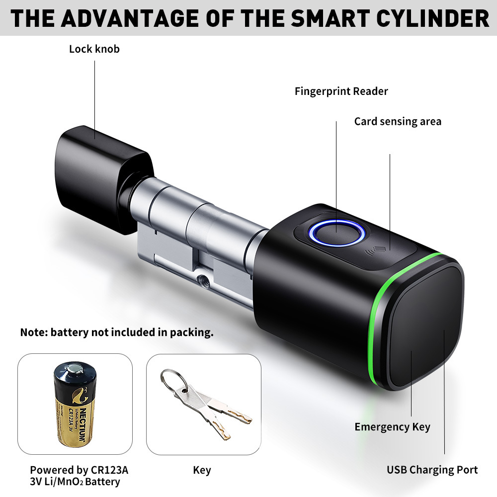 TL-SLC100F Tuya Smart Lock Cylinder – Supports Mobile, Fingerprint, IC Card, and Key Unlocking - Image 3