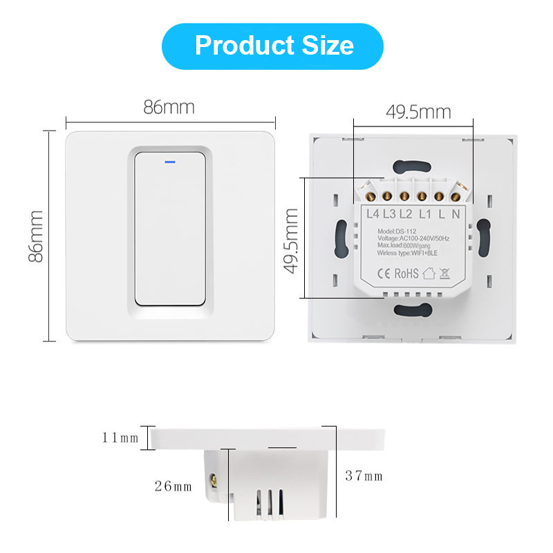 【WSB02】 WiFi/Zigbee Button Wall Switch (N+L/L) (Live-Only Wiring need Capacitor) - Image 3