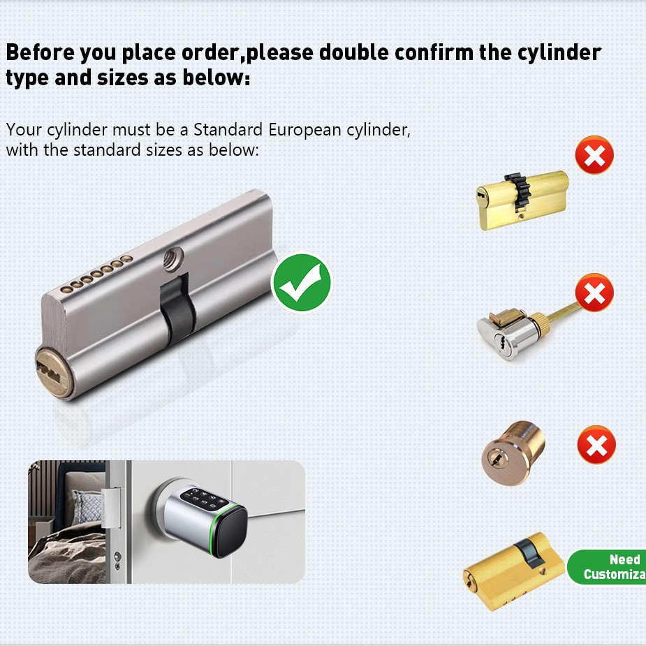 TL-SLC100P Tuya Smart Lock Cylinder – Supports Mobile, Password, IC Card, and Key Unlocking - Image 4
