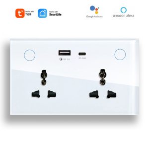 【SOW02-A】Tuya WiFi/Zigbee 147 Smart Socket,Dual Universal Plug,USB,Type-C
