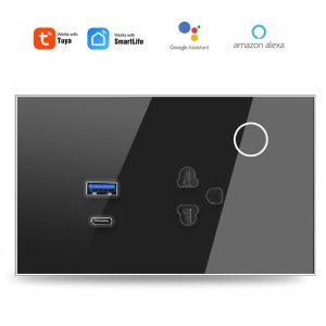 【SOW08-B】120mm Tuya WiFi/Zigbee Thailand/Vietnam Smart Wall Socket,USB,Type-C