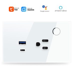 【SOW06-A】120mm US Tuya WiFi/Zigbee Smart Wall Socket,USB,Type-C