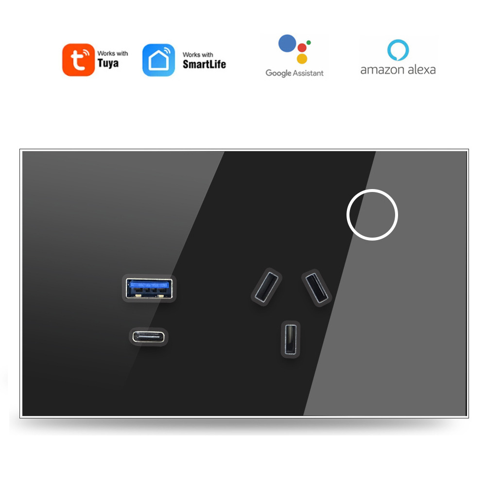 【SOW07-B】120mm Tuya WiFi/Zigbee Australia Smart Wall Socket,USB,Type-C