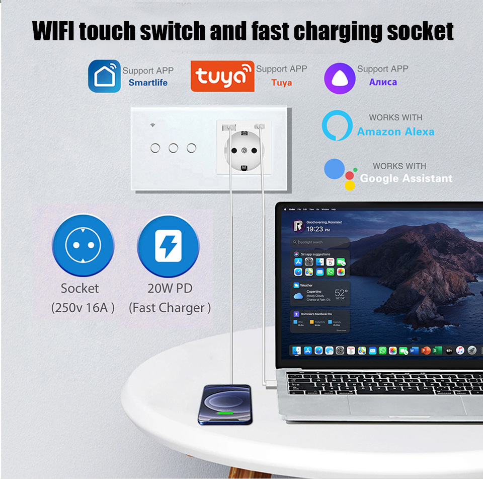 【SOW11】TideLink Tuya European Smart Wall Switch & Socket | Socket + Switch + USB & Type-C Ports, WiFi Remote Control & Voice Control - Image 2