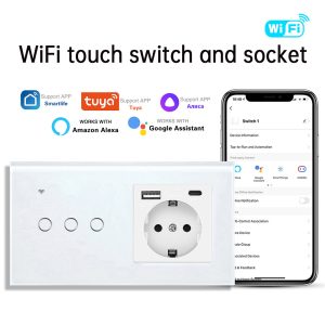 【SOW11】TideLink Tuya European Smart Wall Switch & Socket | Socket + Switch + USB & Type-C Ports, WiFi Remote Control & Voice Control