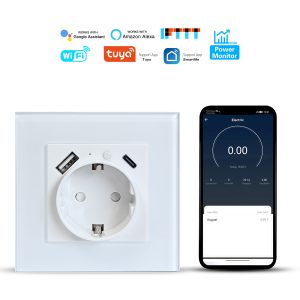 【SOW13】TideLink Tuya WiFi/Zigbee European Smart Wall Socket | Socket + USB & Type-C Ports, WiFi Remote Control & Power Monitoring