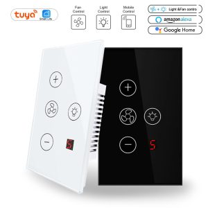 【WST01-F2】US Tuya WiFi/Zigbee 5-Speed Fan + Light Touch Switch