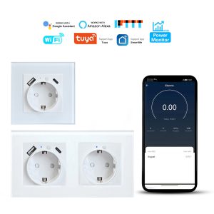 【SOW13】TideLink Tuya WiFi/Zigbee European 1-5 Gang Smart Wall Socket | Socket + USB & Type-C Ports, WiFi Remote Control & Power Monitoring