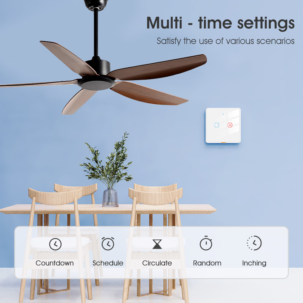 【WST08】EU Tuya WiFi+RF433 Ceiling Fan + Light Wall Touch Switch - Image 4