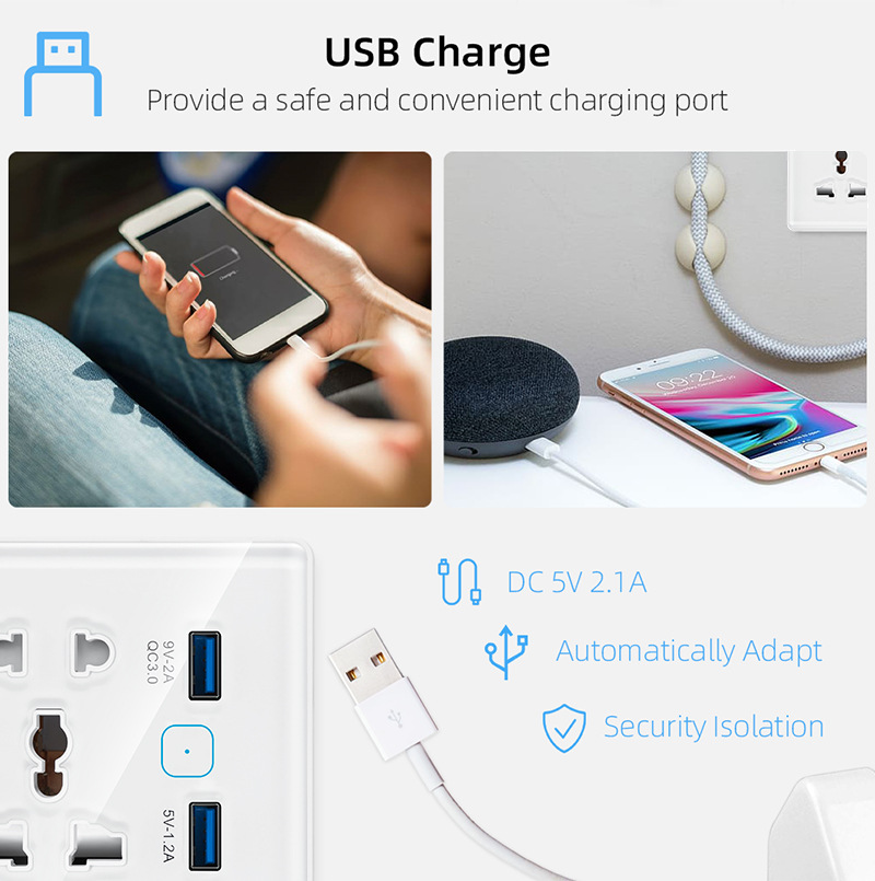 【SOW01-B】Tuya WiFi 86 Universal Smart Socket Plug,USB ports - Image 5