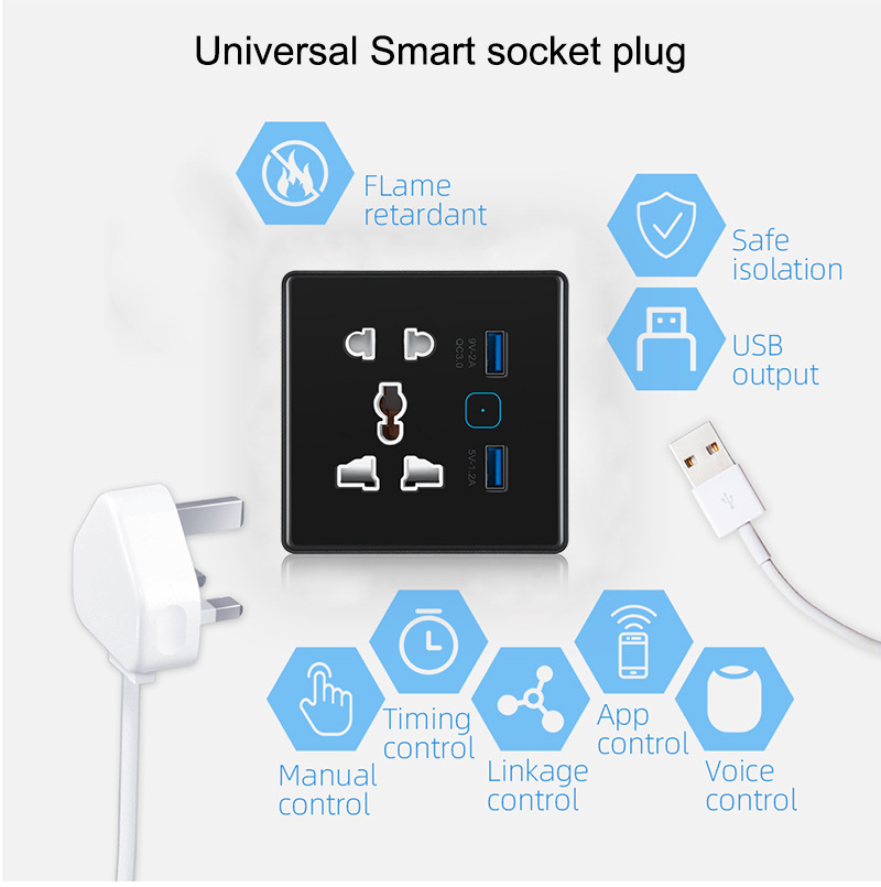 【SOW01-B】Tuya WiFi 86 Universal Smart Socket Plug,USB ports - Image 7