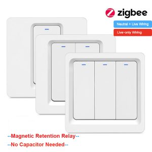 【WSB02】 Tuya Zigbee Button Switch (N+L/L) Magnetic Retention Relay(No need Capacitor)