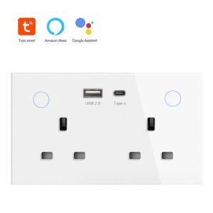 【SOW04-A】Tuya WiFi/Zigbee 147 Smart Socket,Dual UK Plug,USB,Type-C