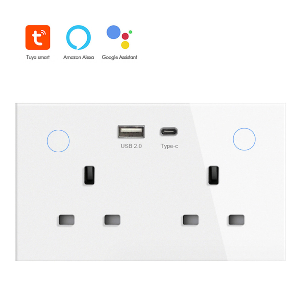 【SOW04-A】Tuya WiFi/Zigbee 147 Smart Socket,Dual UK Plug,USB,Type-C