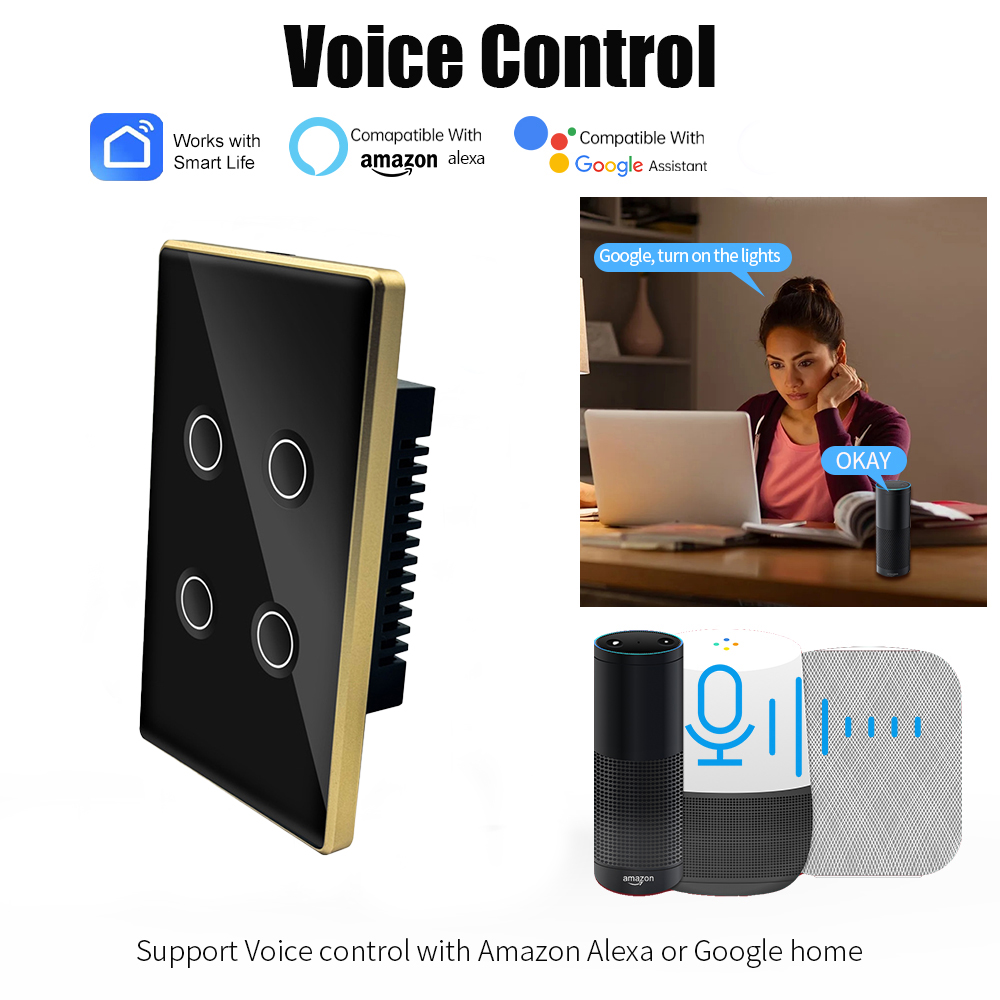 【WST06】Metal frame US Tuya WiFi/Zigbee 1-4gang Touch Switch(N+L/L) - Image 2