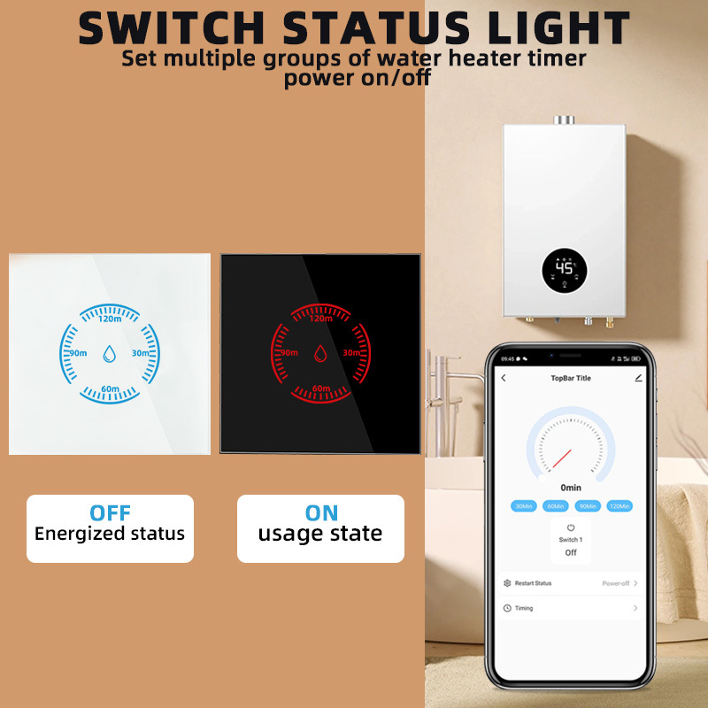 【WST01-W2】EU WiFi/Zigbee Glass Panel Smart Water Heater Touch Switch - Image 2