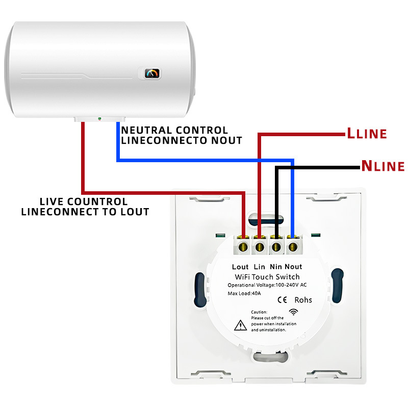 【WST01-W2】EU WiFi/Zigbee Glass Panel Smart Water Heater Touch Switch - Image 3