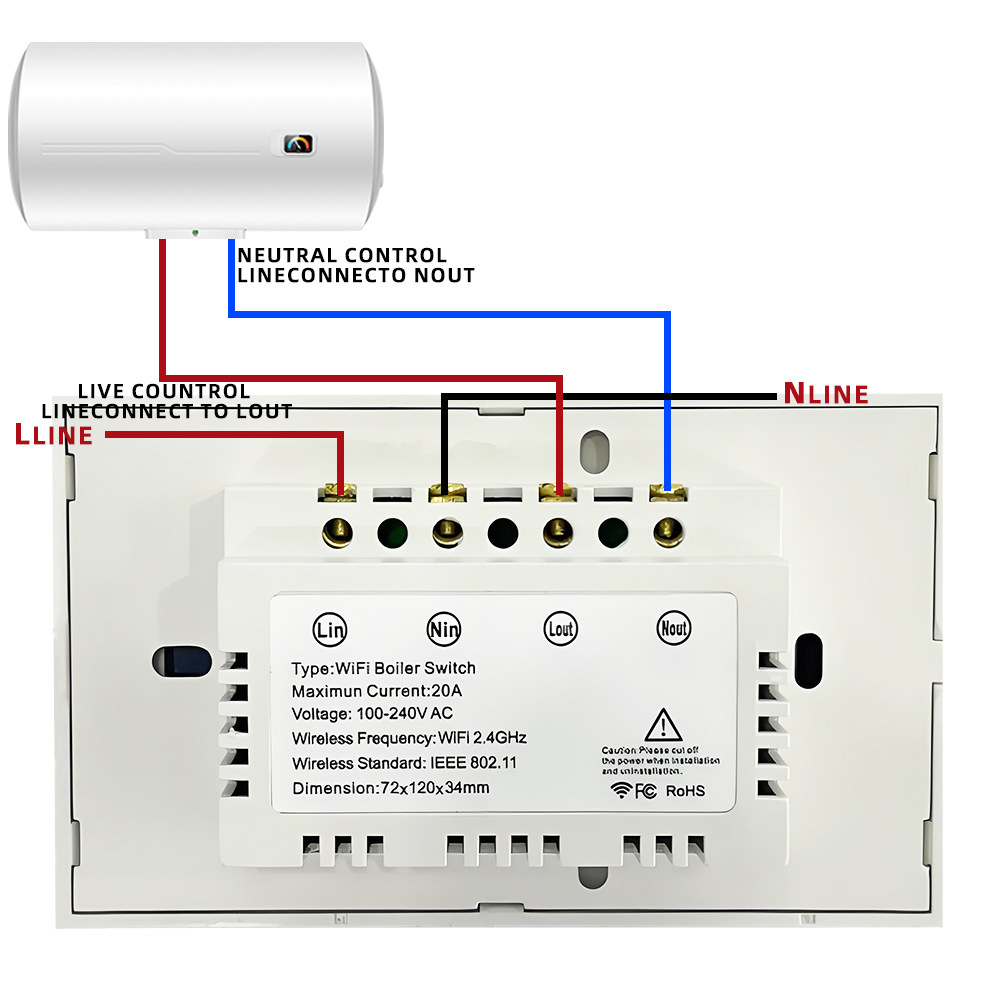 【WST01-W2】US WiFi/Zigbee Glass Panel Smart Water Heater Touch Switch - Image 3