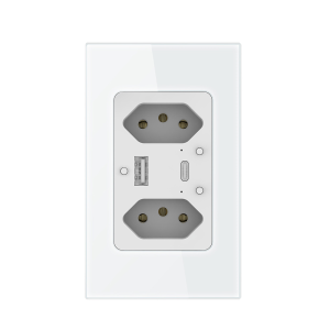 【SOW10-1】TideLink Tuya Brazilian Smart Wall Socket | Dual Sockets + USB & Type-C Ports, WiFi Remote Control & Power Monitoring