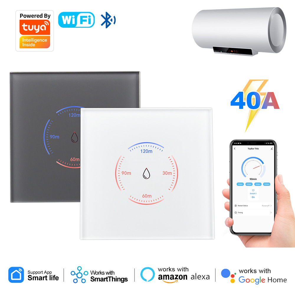 【WST15-W】EU 40A Tuya WiFi + Bluetooth Smart Water Heater Switch | Touch Wall Timer Switch