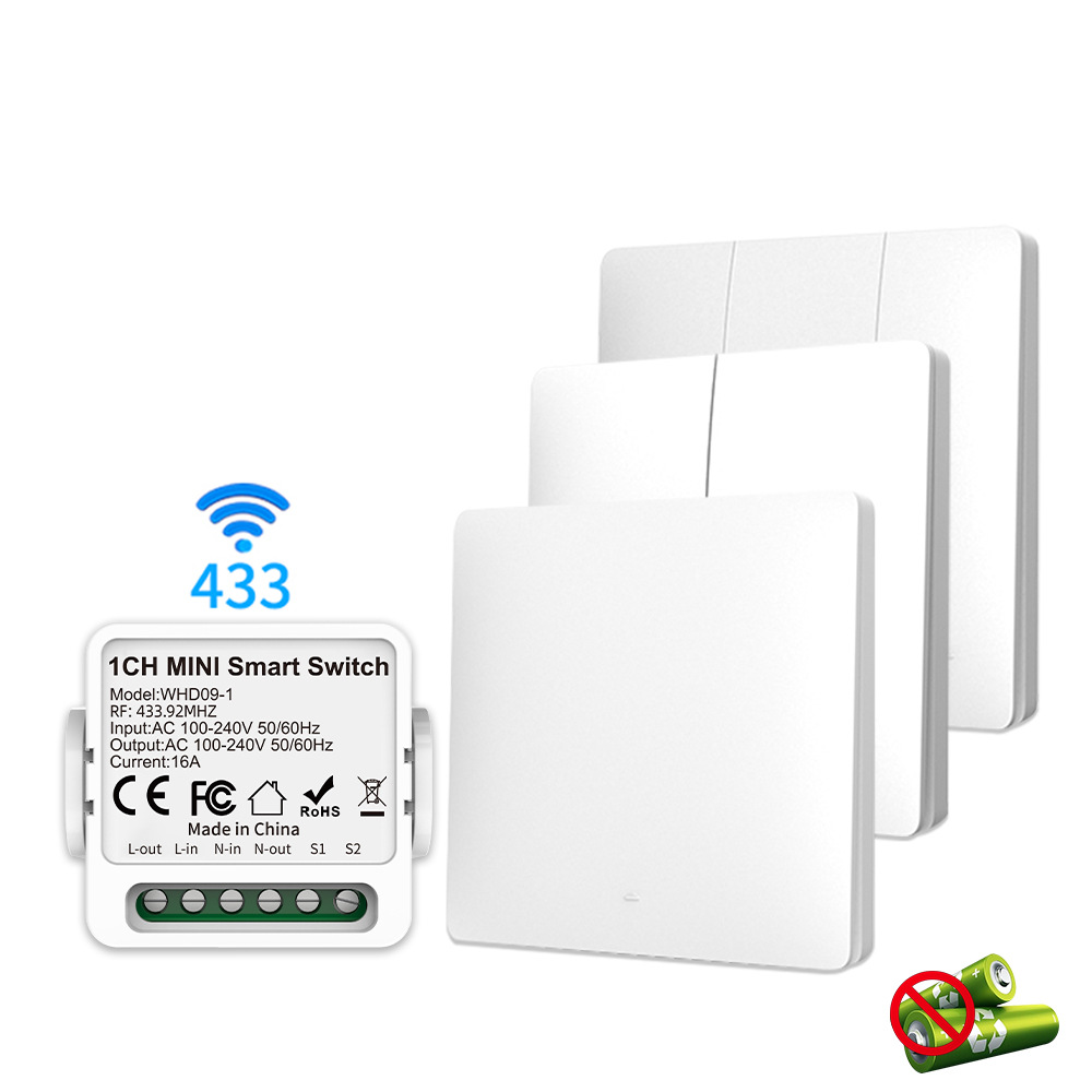 【WHD09】+【SSSB01】86Type RF433 Self-Powered Wireless Switch – No Battery Smart Remote Wall Switch
