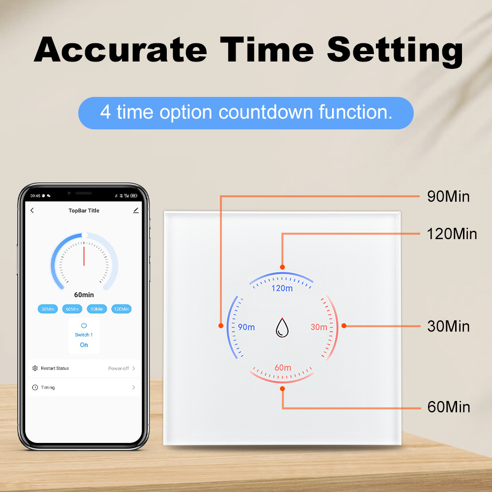 【WST15-W】EU 40A Tuya WiFi + Bluetooth Smart Water Heater Switch | Touch Wall Timer Switch - Image 2