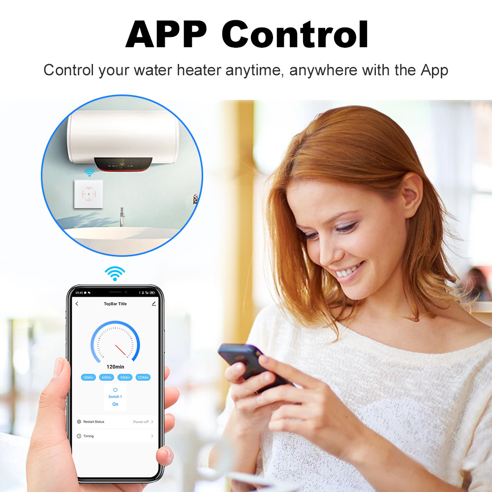 【WST15-W】EU 40A Tuya WiFi + Bluetooth Smart Water Heater Switch | Touch Wall Timer Switch - Image 3