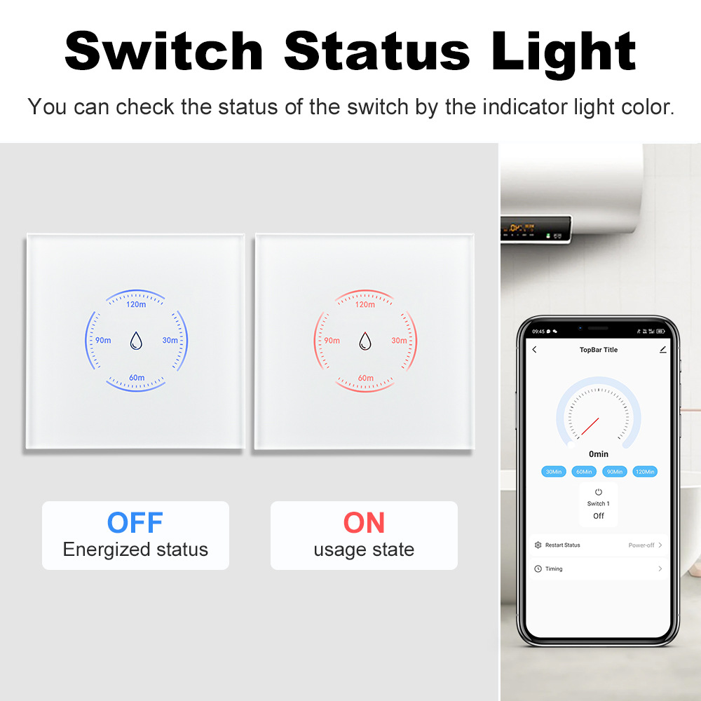 【WST15-W】EU 40A Tuya WiFi + Bluetooth Smart Water Heater Switch | Touch Wall Timer Switch - Image 4