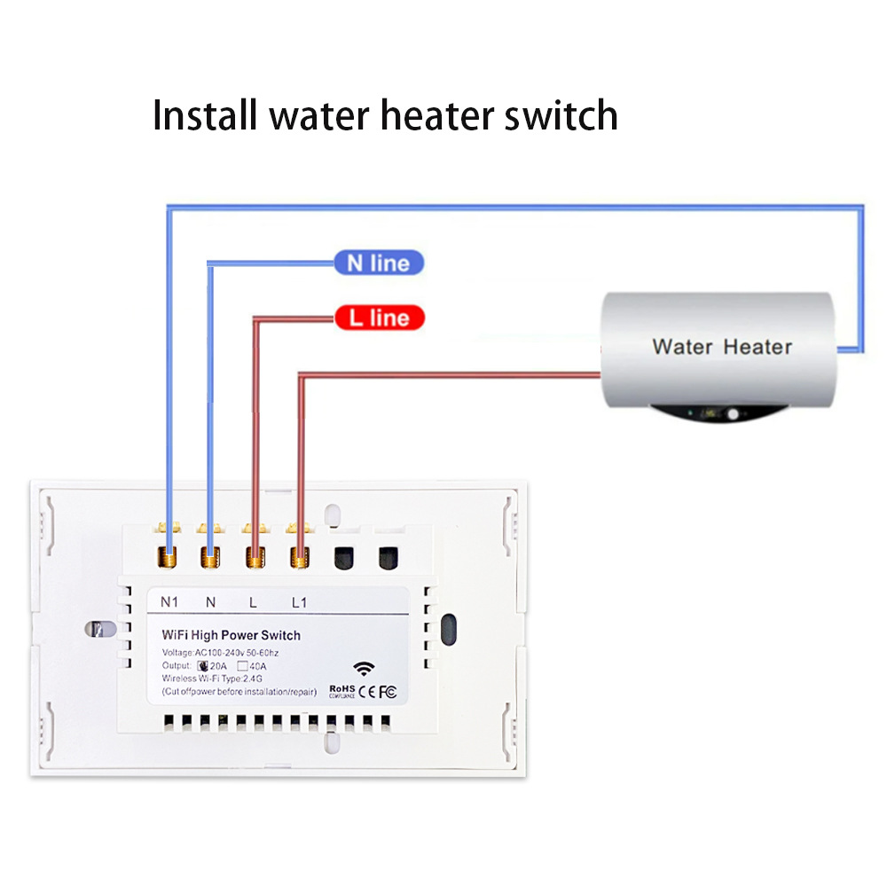 【WST01-W1】US Tuya WiFi/Zigbee 20A/40A Touch Smart Water Heater Switch - Image 3