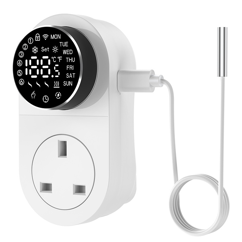 【SOA18】UK Tuya WiFi  Smart Thermostat Socket | Rotary Control, with Timer & Temperature Sensor, Voice Control & Remote Monitoring