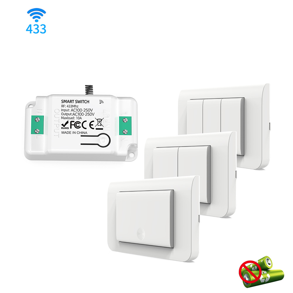 US Standard Self-Powered RF433 Wireless Switch Kit | Battery-Free No Wiring Remote Switch